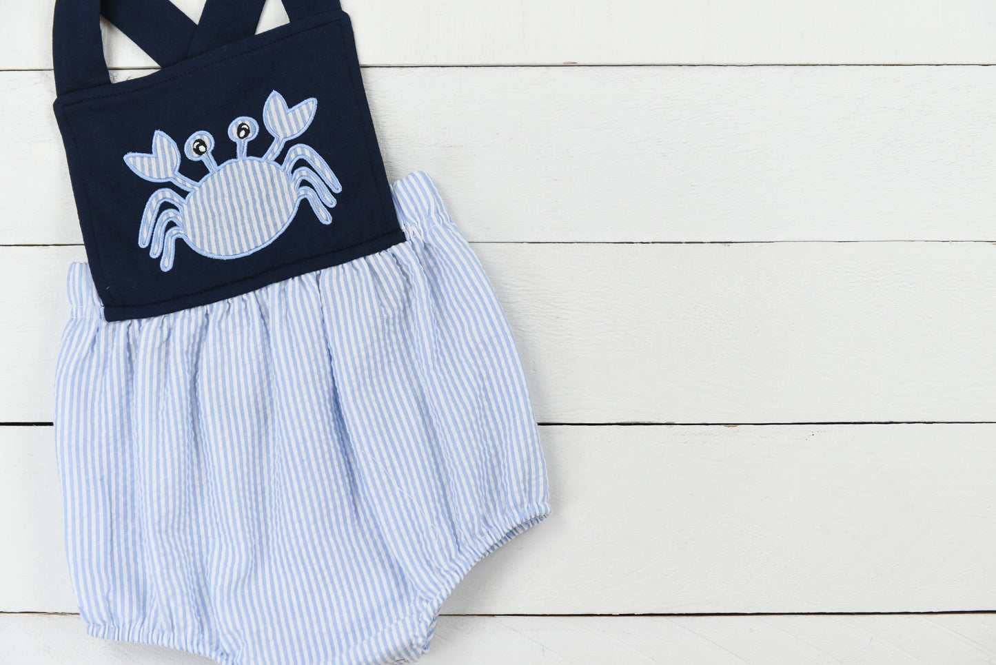 Blue Seersucker Crab Sunsuit