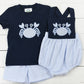 Blue Seersucker Crab Sunsuit