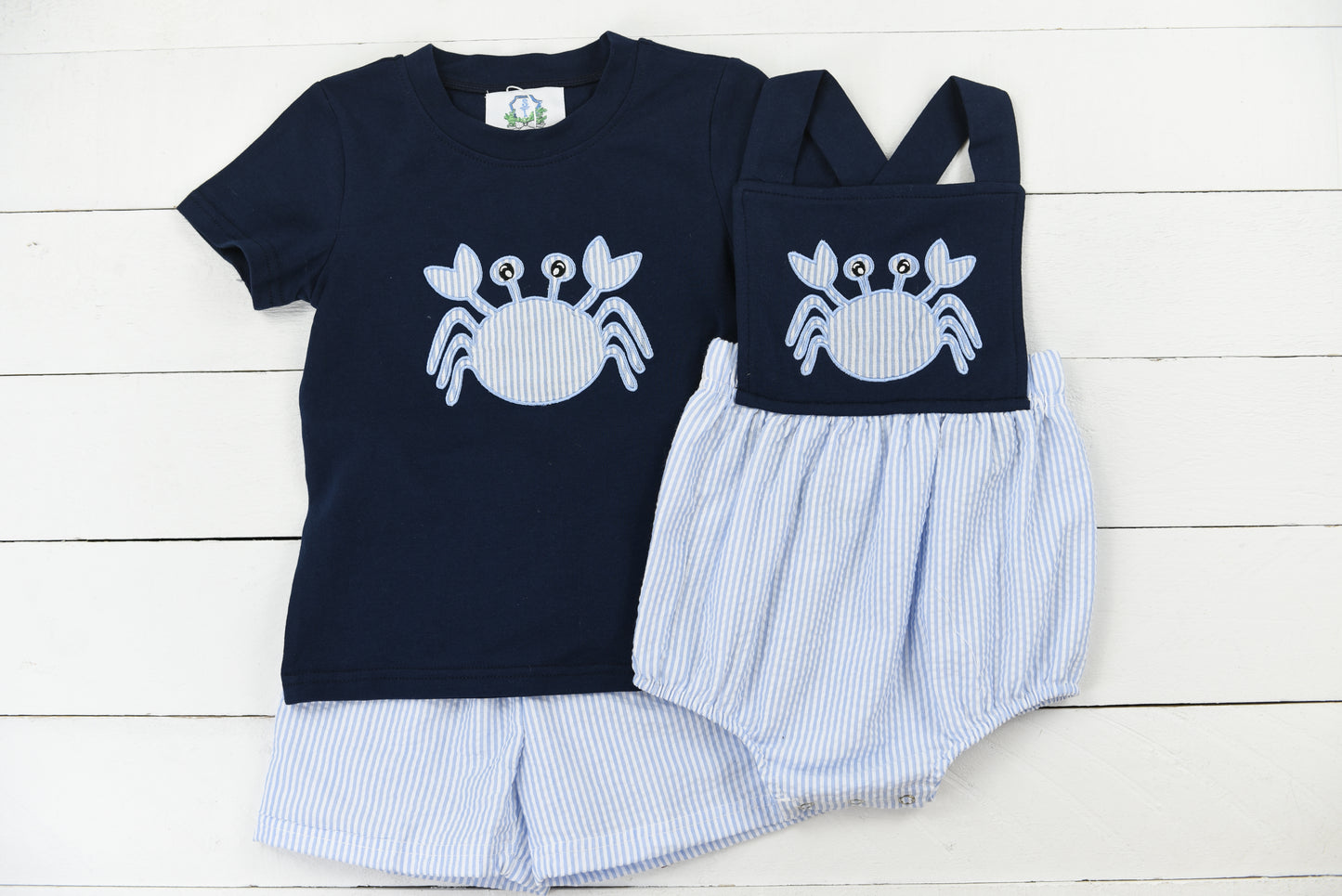 Blue Seersucker Crab Sunsuit