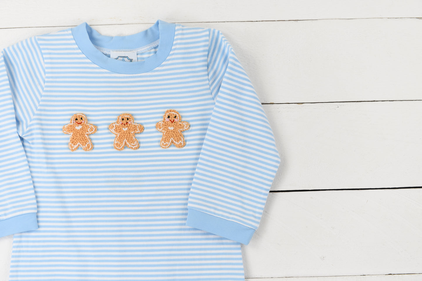 Blue Gingerbread Man Long Romper