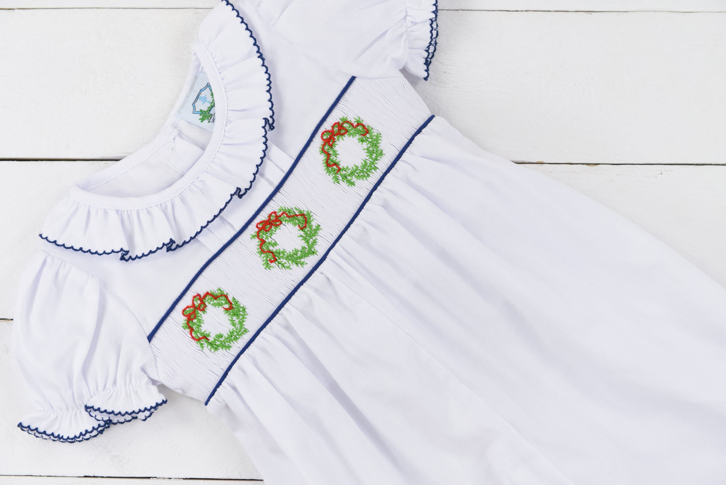 Smocked Wreath Girls Long Romper