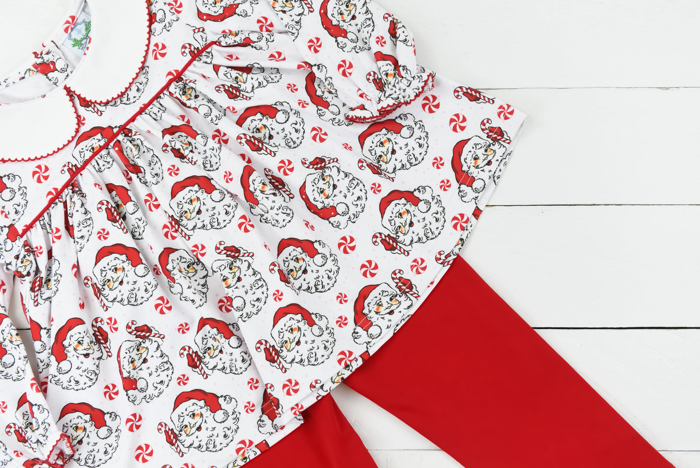 Red Santa Printed Girls Pant Set