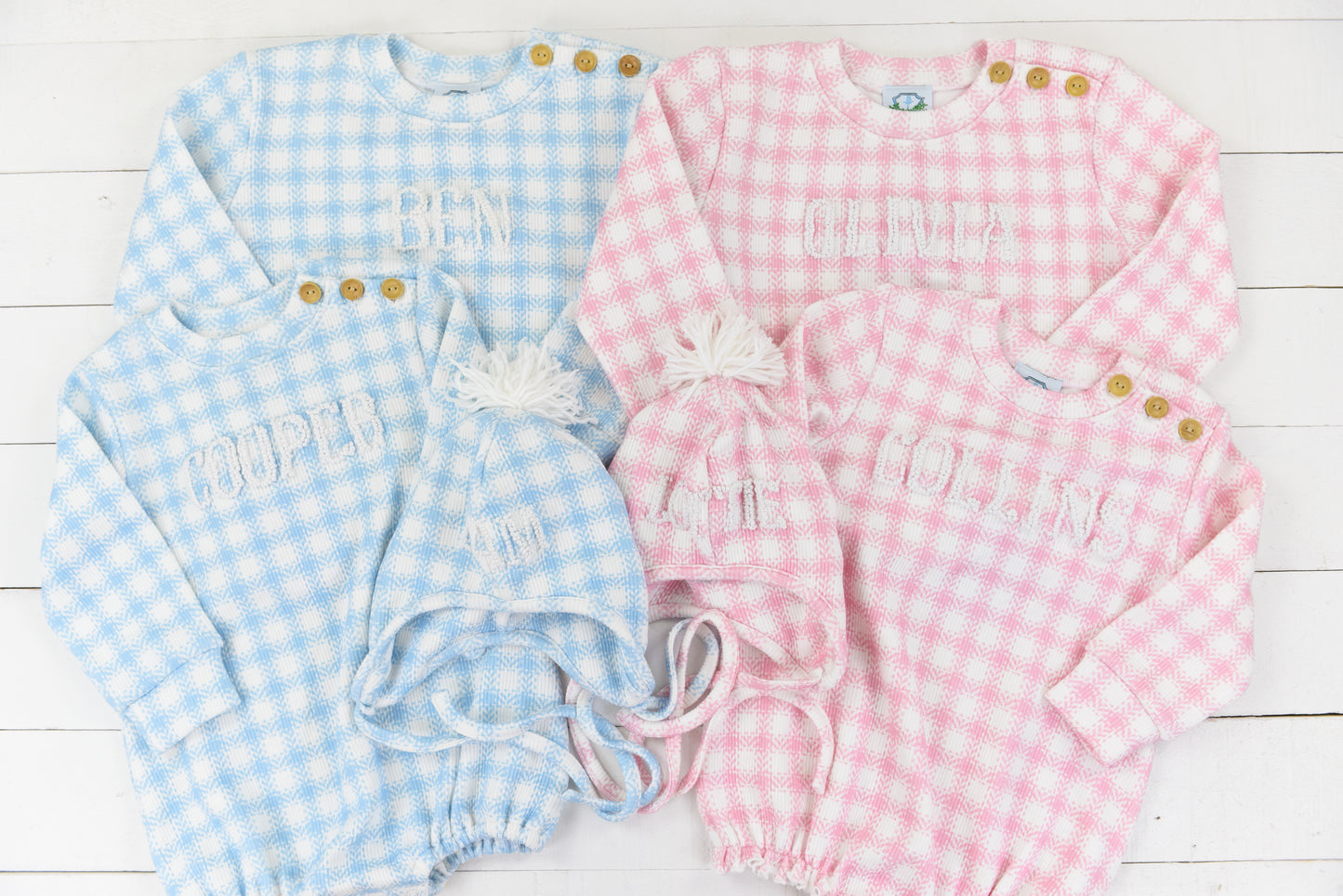 Blue Gingham French Knot Sweater Mama's Boy