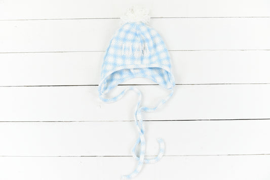 Blue Gingham  Pom Hat