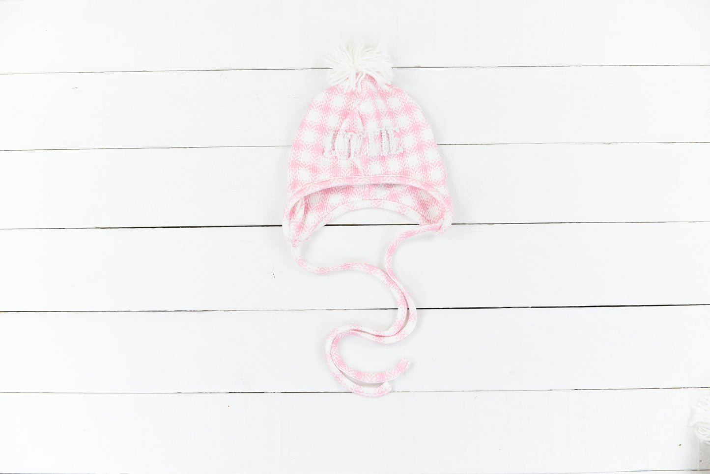Pink Gingham Pom Hat
