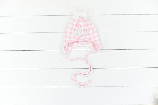 Pink Gingham Pom Hat