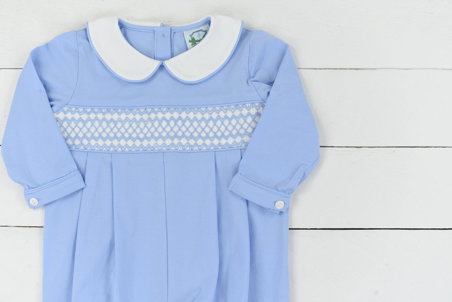 Blue Classic Smocked Boys Long Romper