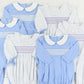 Blue Classic Smocked Girls Long Bubble