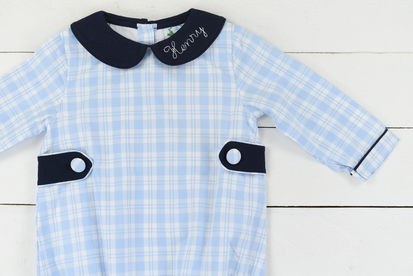 Navy Plaid Boys Bubble