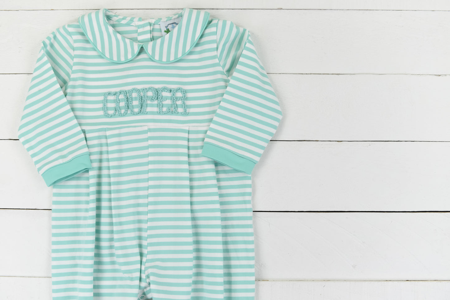 Simple Knit Mint Name Boys Long Romper