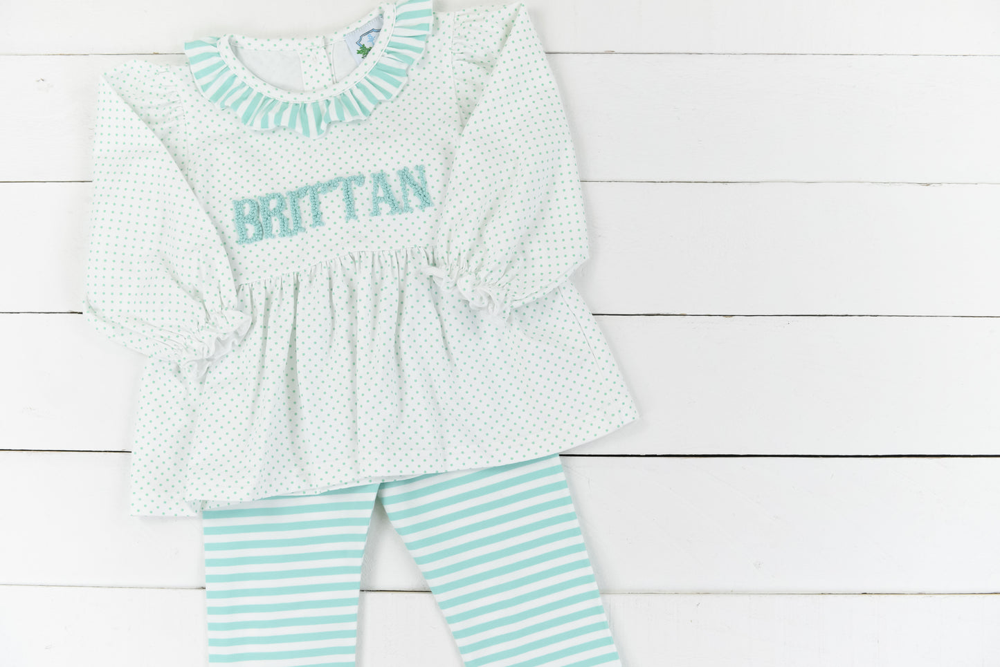 Simple Knit Mint Name Girls Pants Set