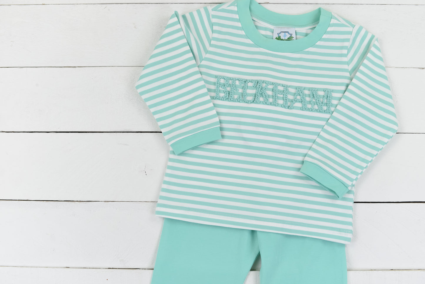 Simple Knit Mint Name Boys Pants Set