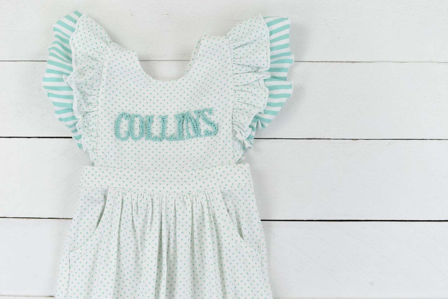 Simple Knit Mint Name Girls Romper