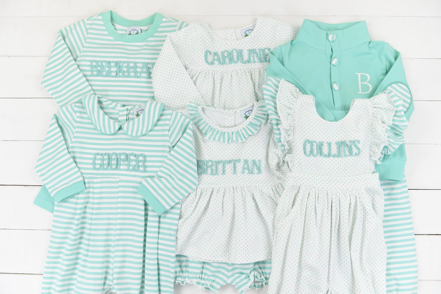 Simple Knit Mint Name Girls Pants Set