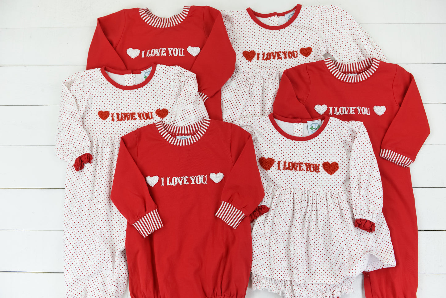 Red I Love You Boys Long Romper