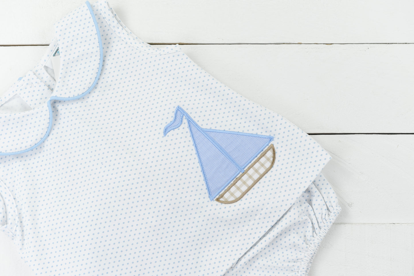 PO99: Applique Sailboat Boy Bubble Short Set