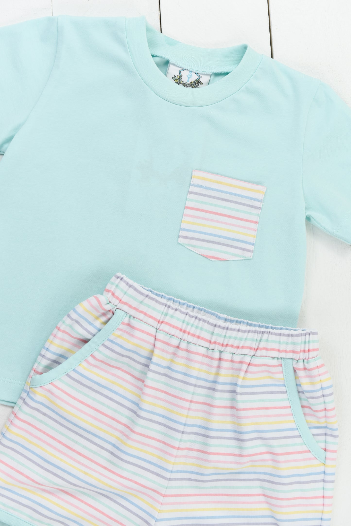 PO99: Mint and Pastel Stripes Boy Short Set