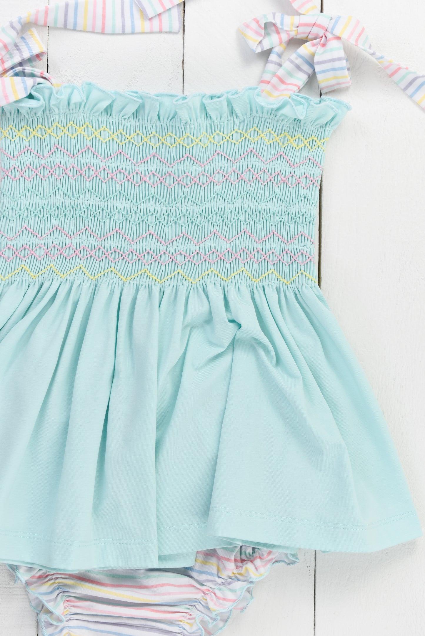 Smocked Mint and Pastel Stripes Bloomer Set