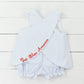 Blue Seersucker Flag Girl Bubble Short Set