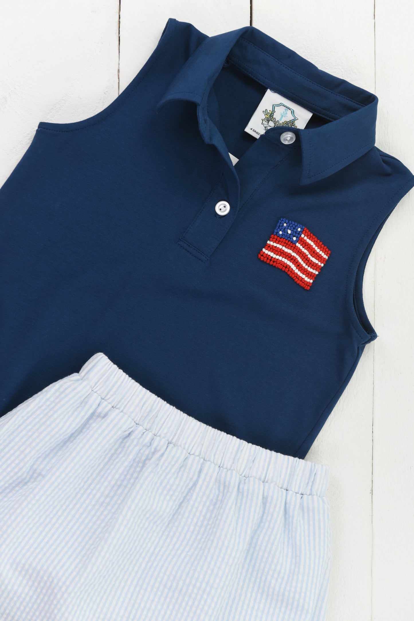 Blue Seersucker Flag Skort Set