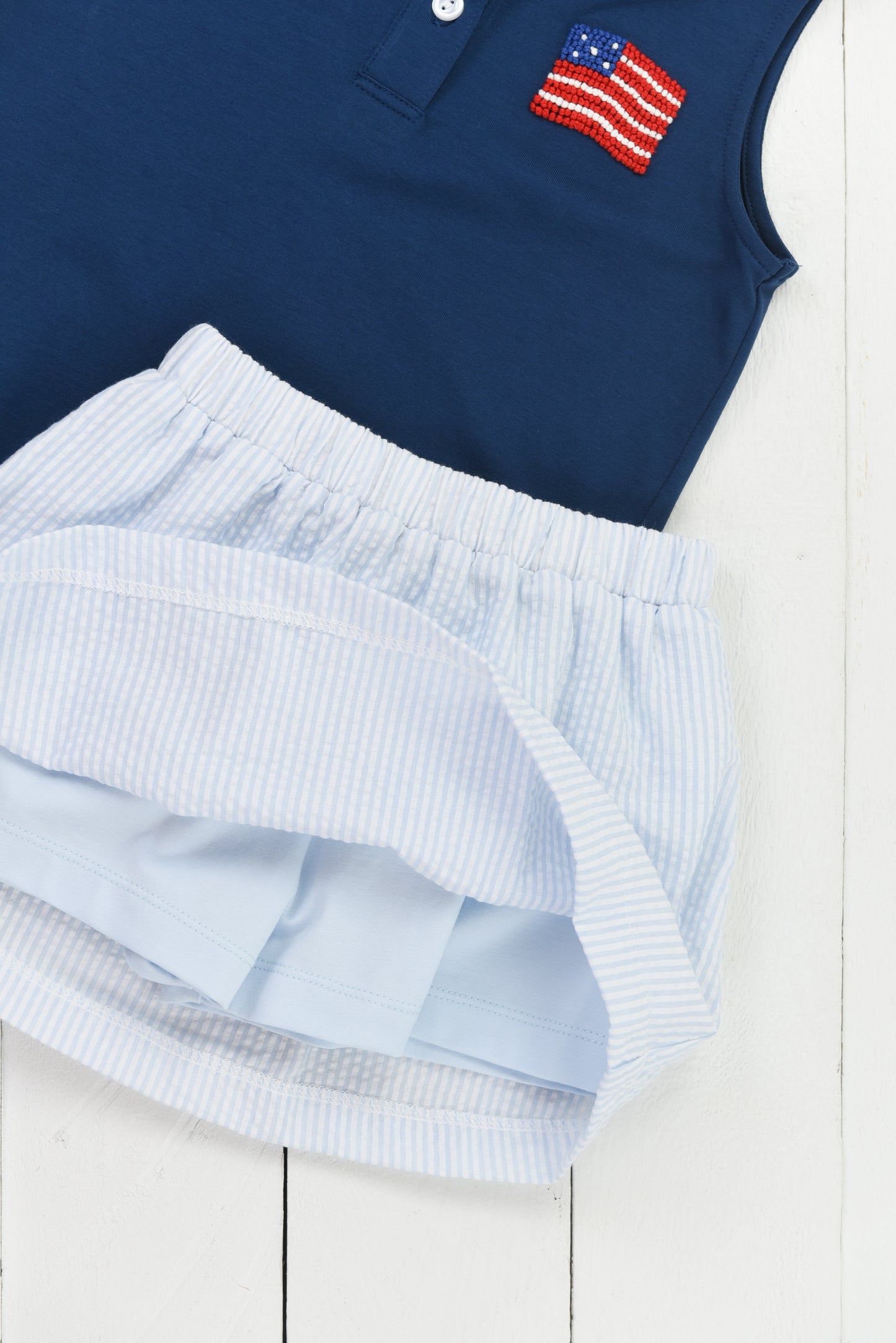 Blue Seersucker Flag Skort Set