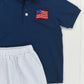 Blue Seersucker Flag Polo Short Set
