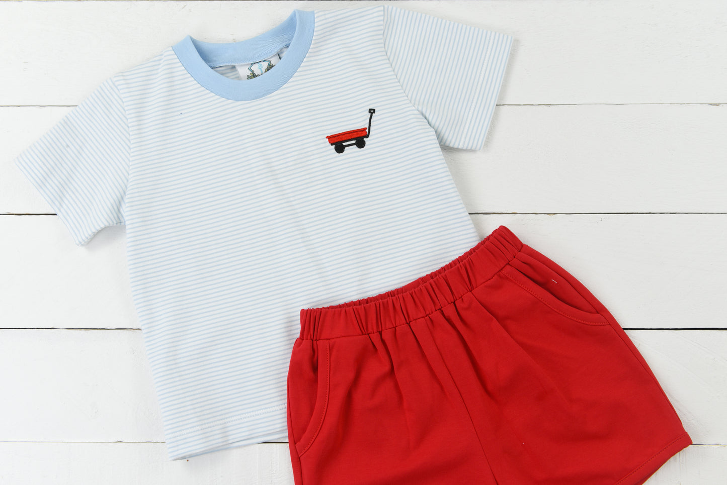 Little Red Wagon Knit Short Set