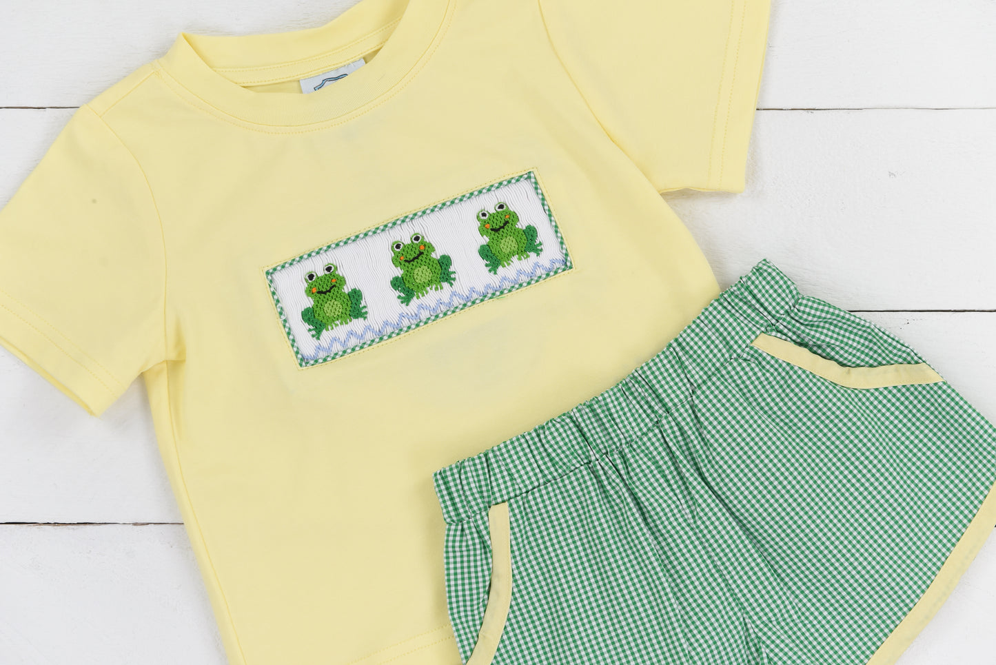 Smocked Green Frog Boy Short Set