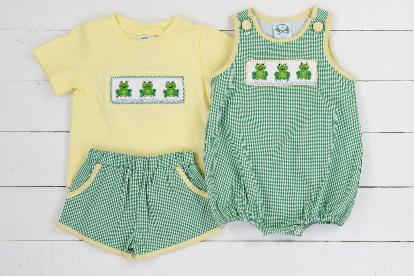 Smocked Green Frog Boy Short Set