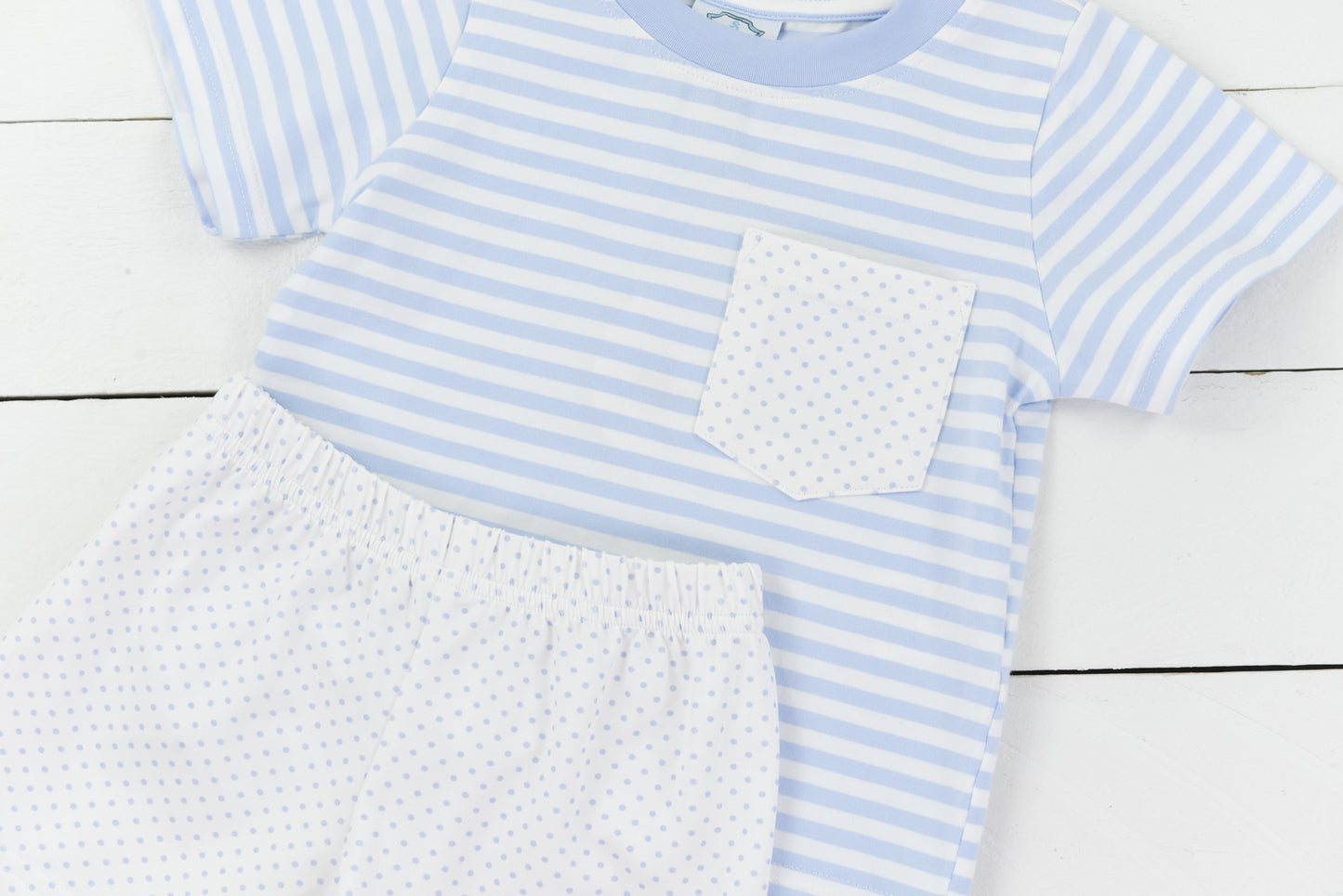 Blue Bitty Dot Boys Short Set