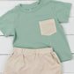 Simple Tan Stripe Knit Name Boy Short Set