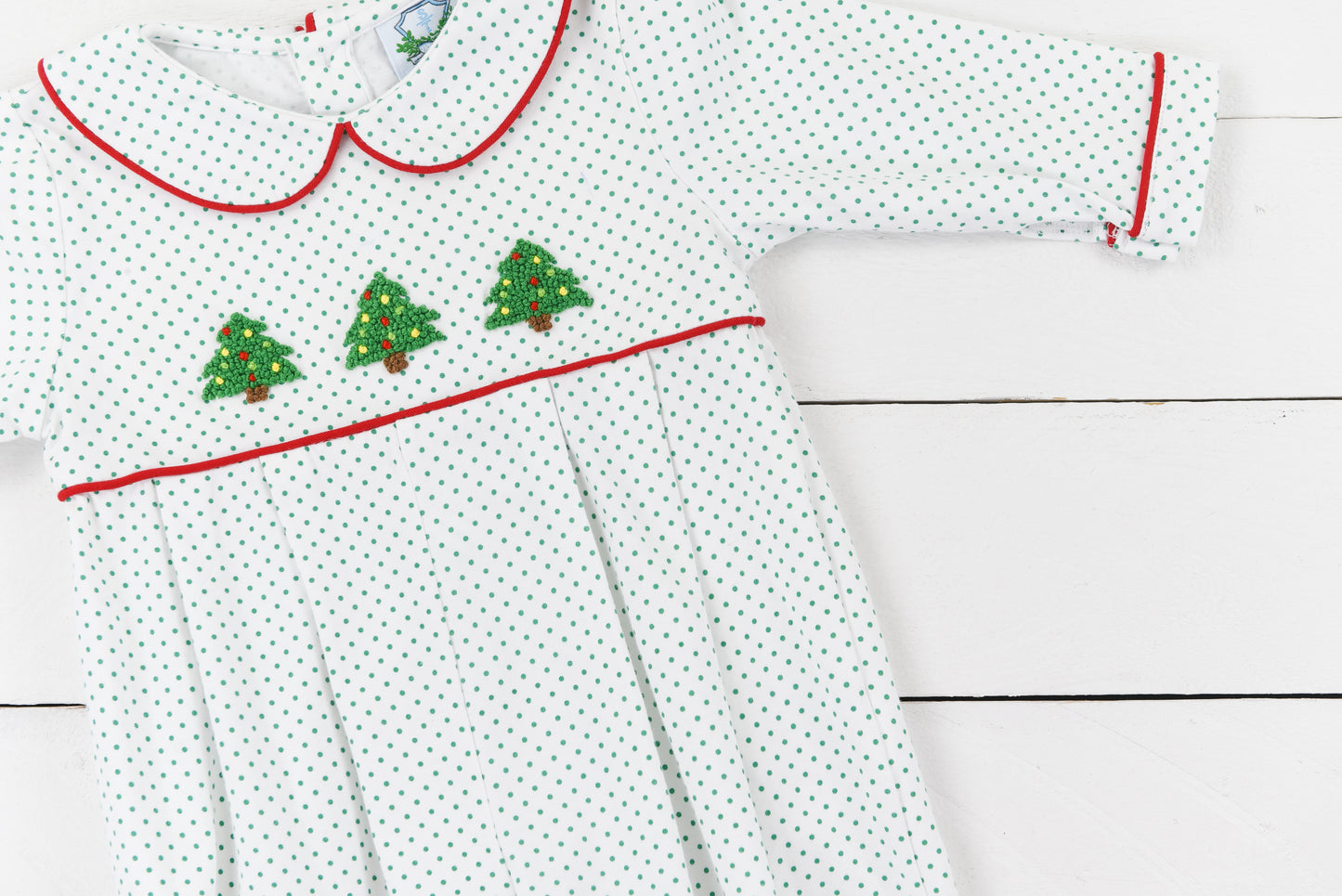 Green Bitty Dot Tree Boys Long Romper