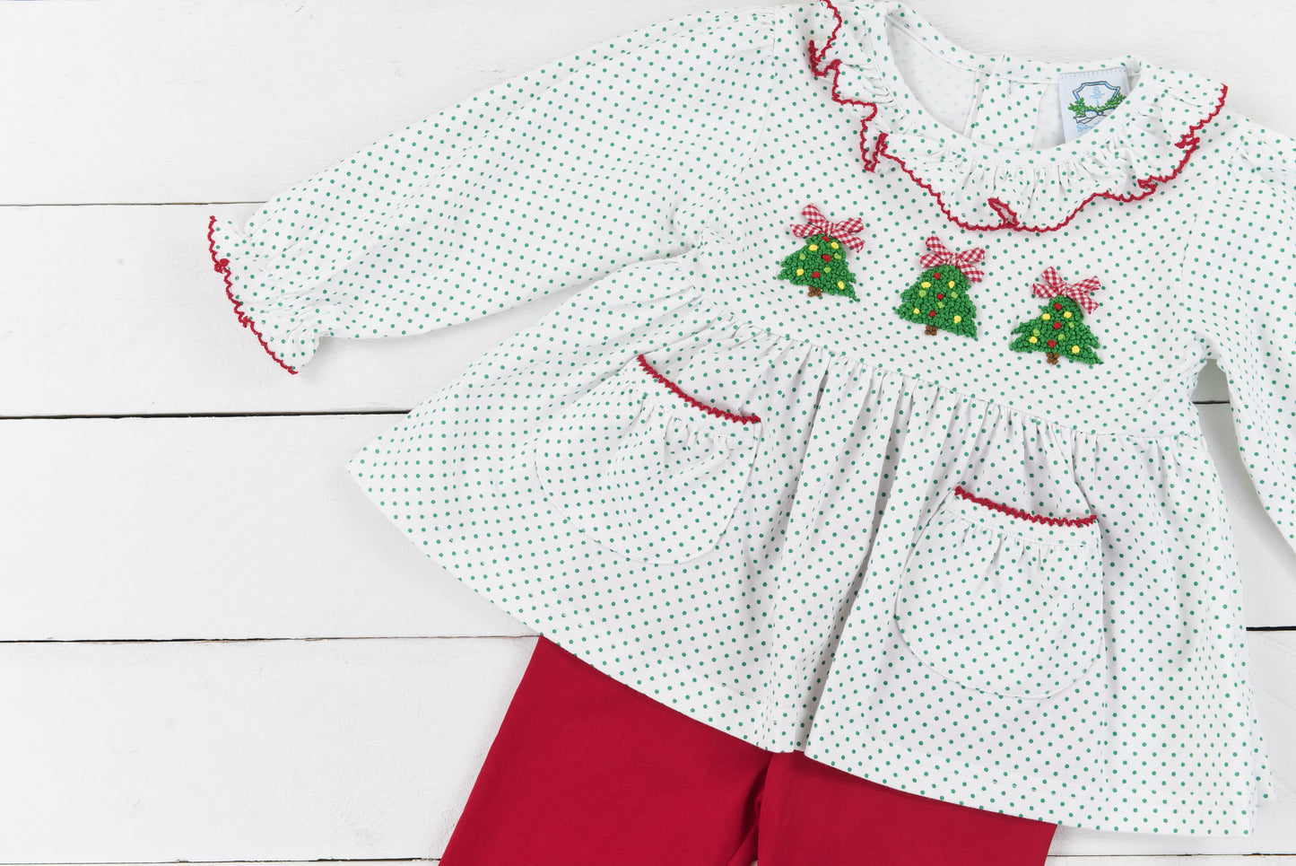 Green Bitty Dot Tree Girl Pant Set