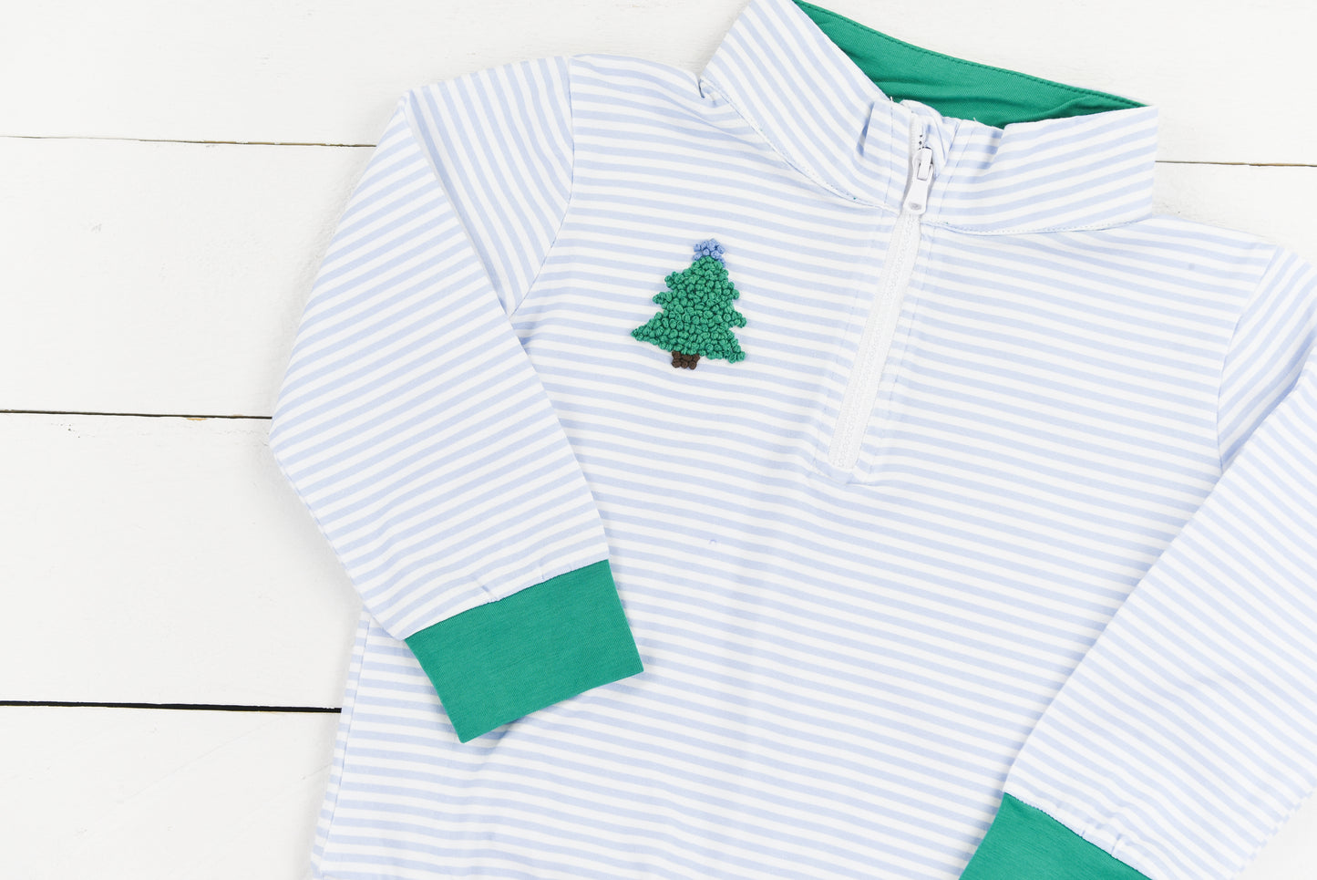 Blue Stripe Tree Zip Pullover