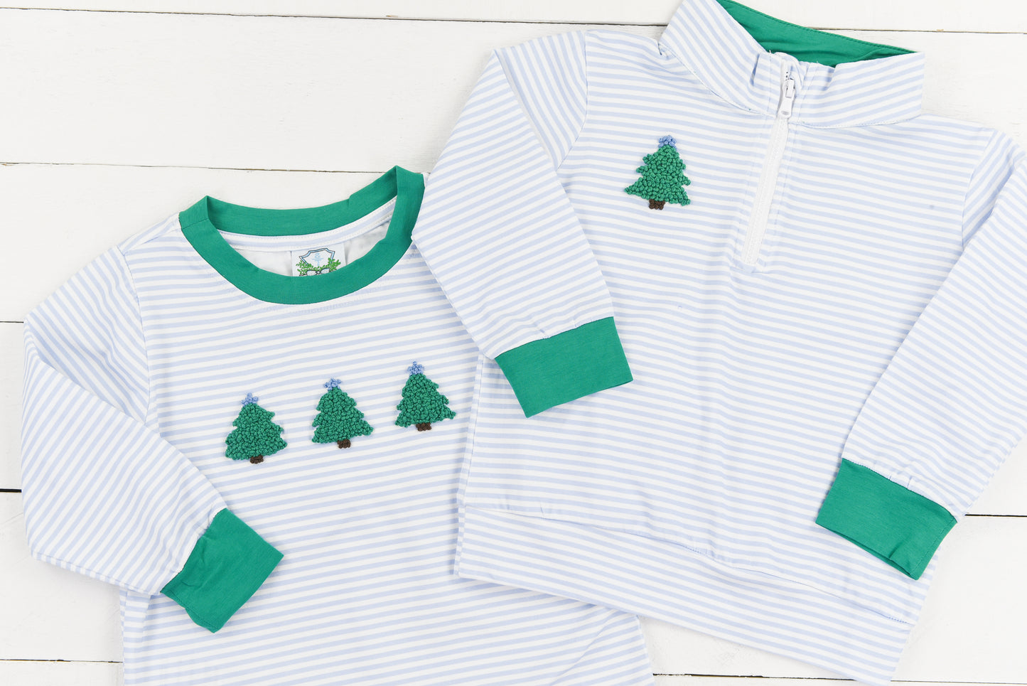 Blue Stripe Tree Zip Pullover