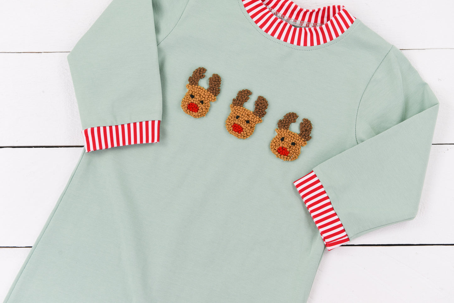 French Knot Reindeer Boy Long Romper