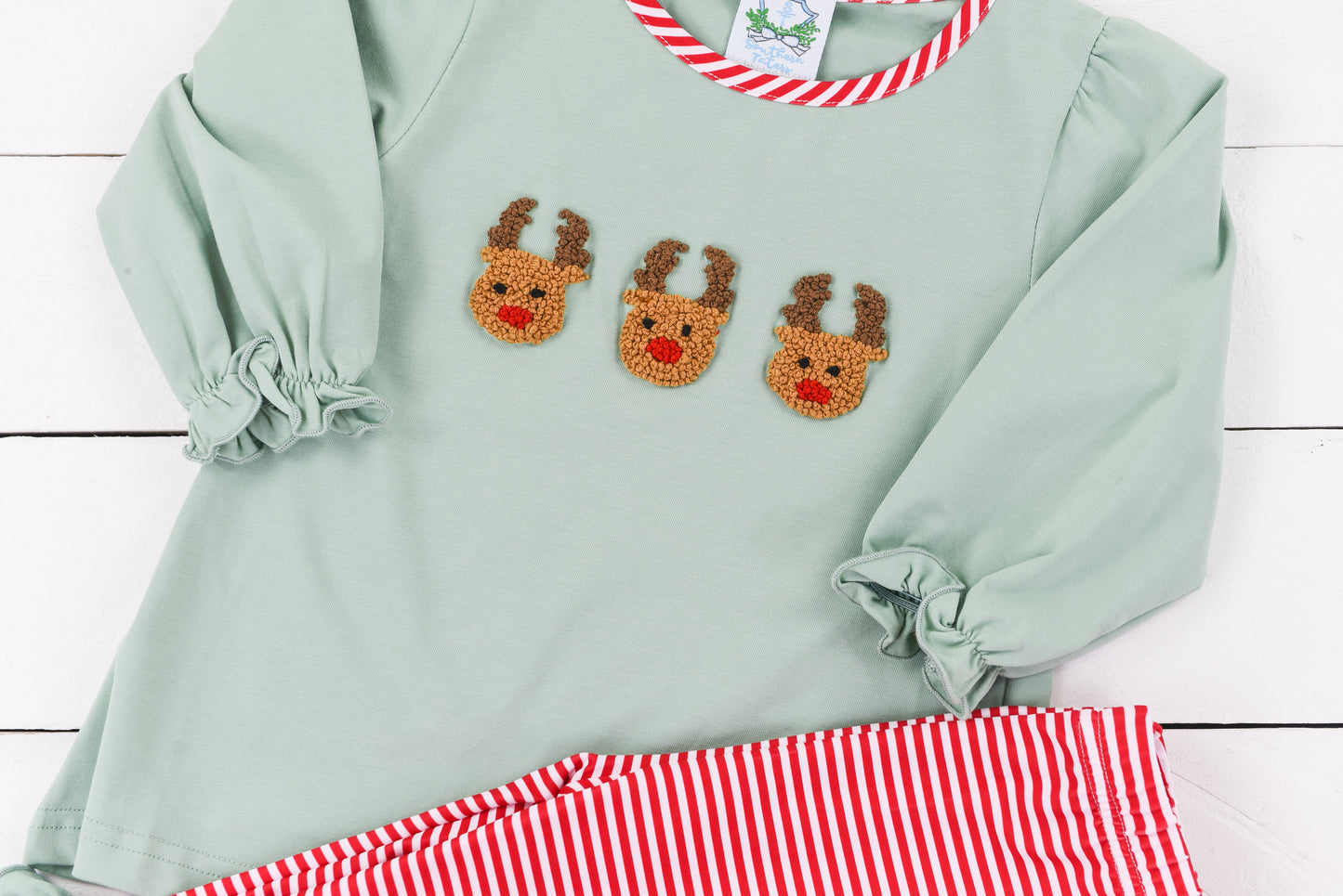 French Knot Reindeer Girl Pant Set