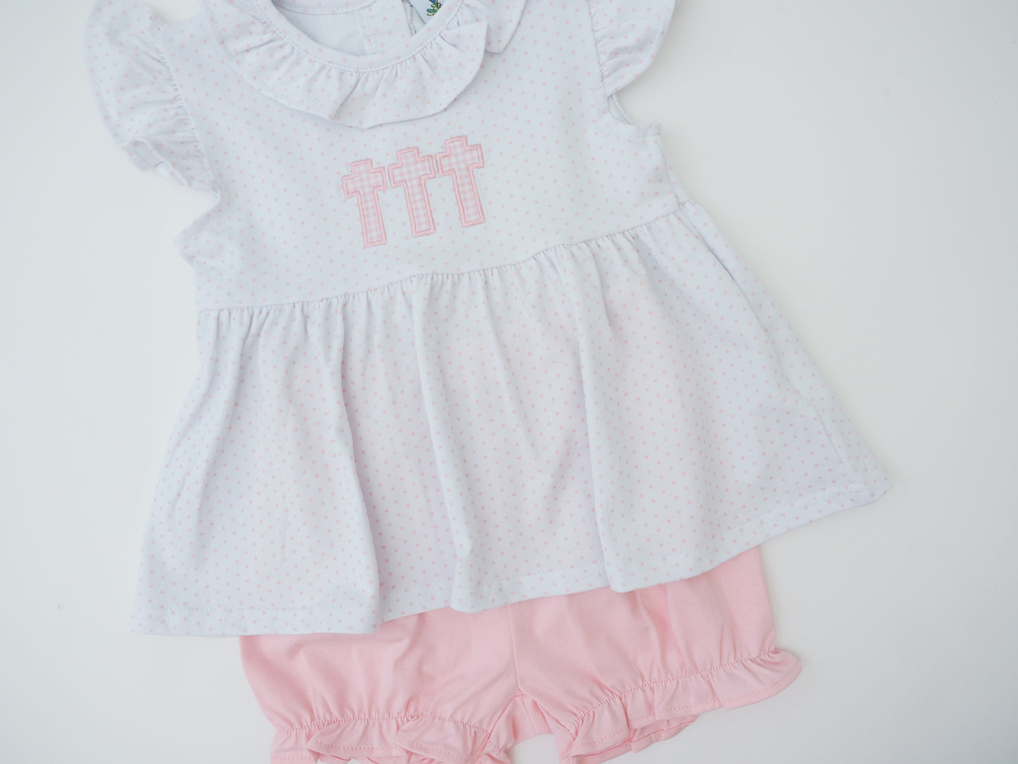 Pink Gingham Cross Trio Bubble Short Set