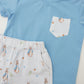 Rabbit Print Blue Pocket Short Set