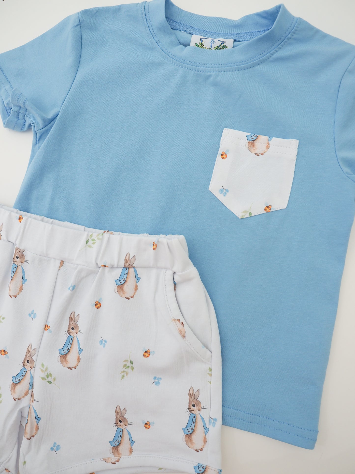Rabbit Print Blue Pocket Short Set