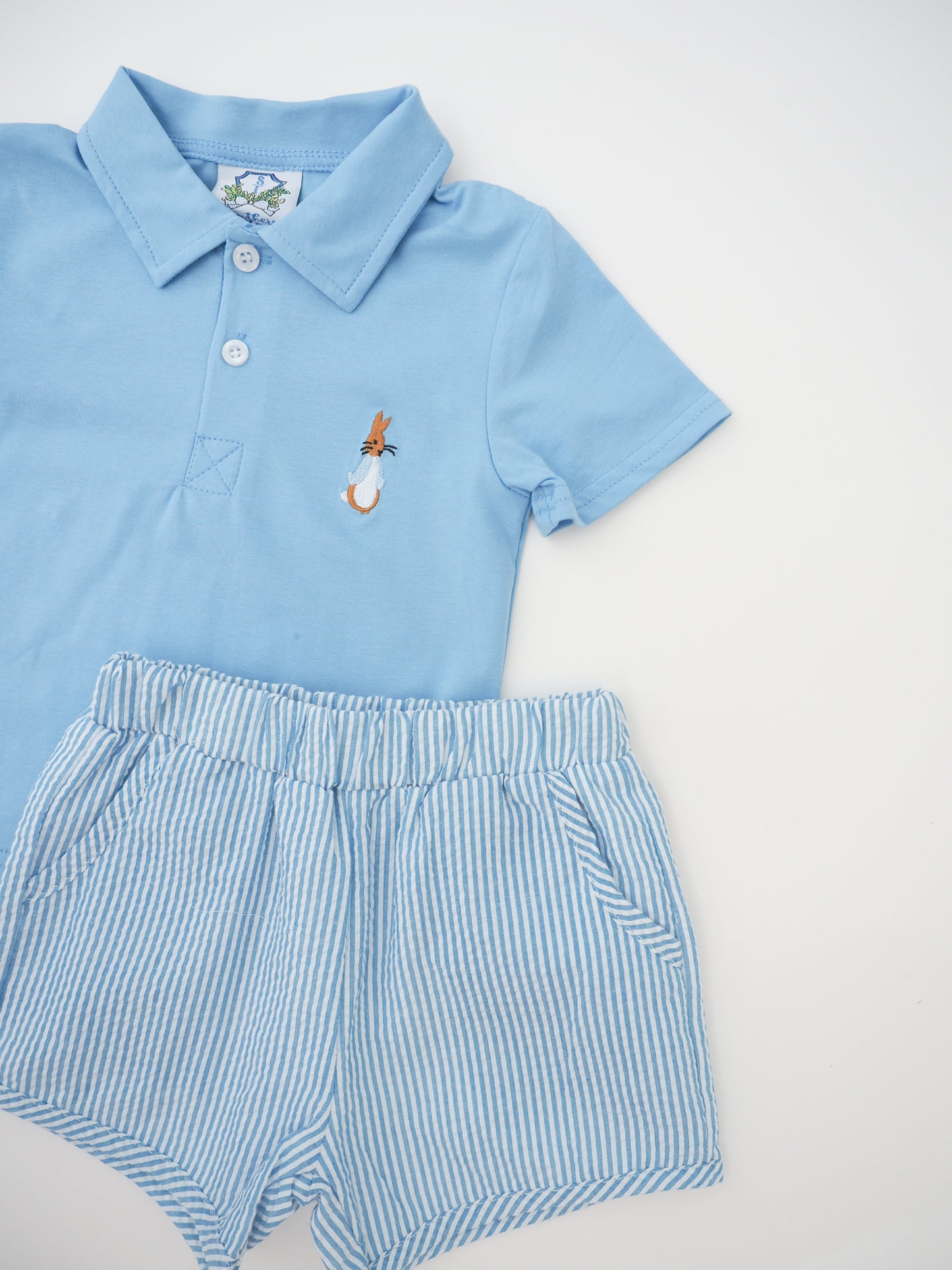 Seersucker Bunny Polo Short Set