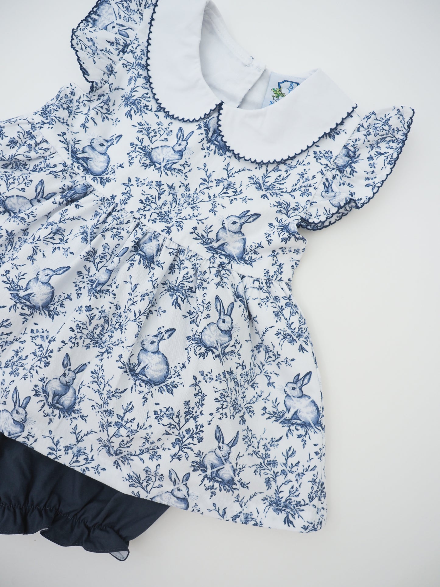 Navy Easter Toile Girls Bubble Short Set