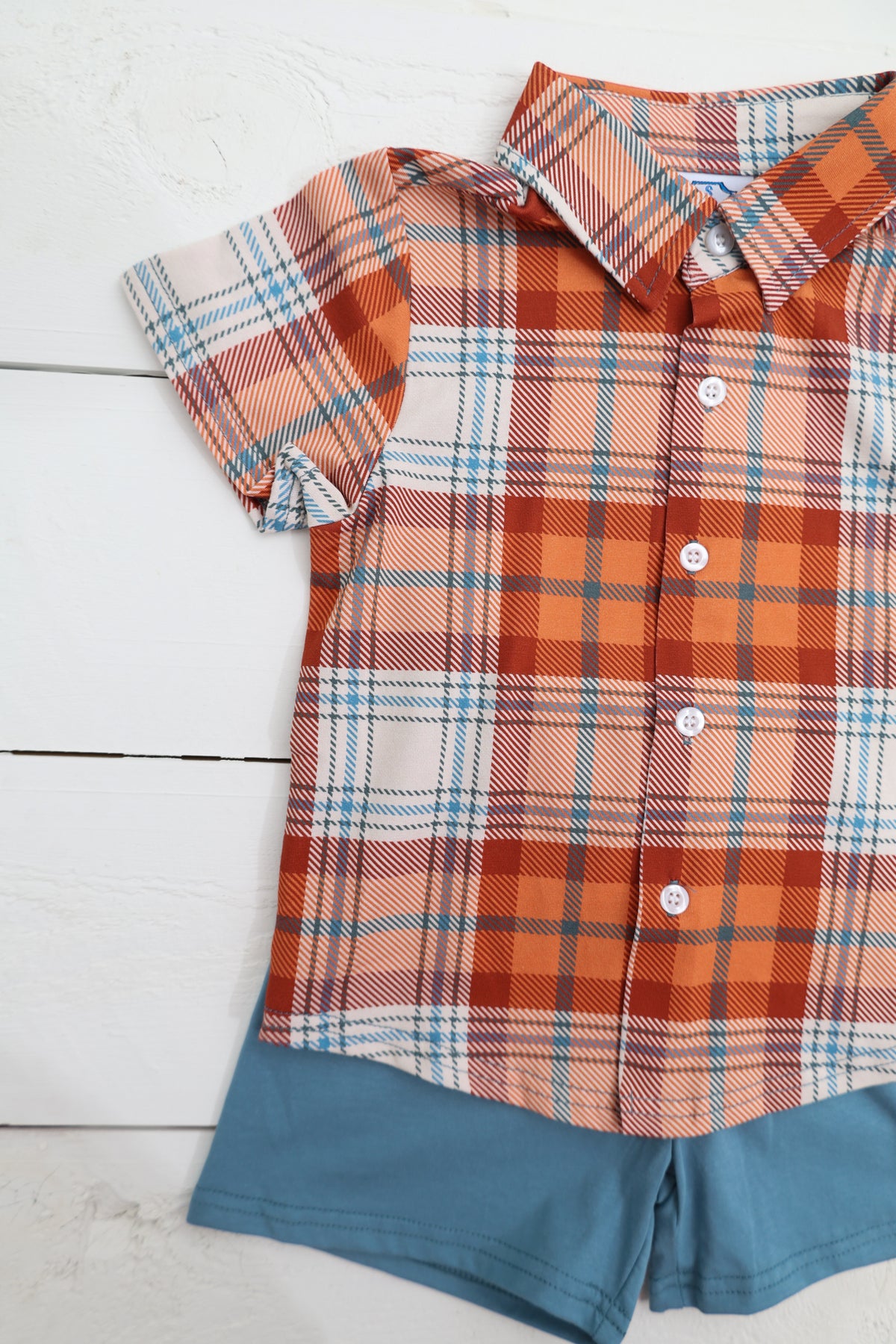 Fall Plaid Polo Boys Short Set
