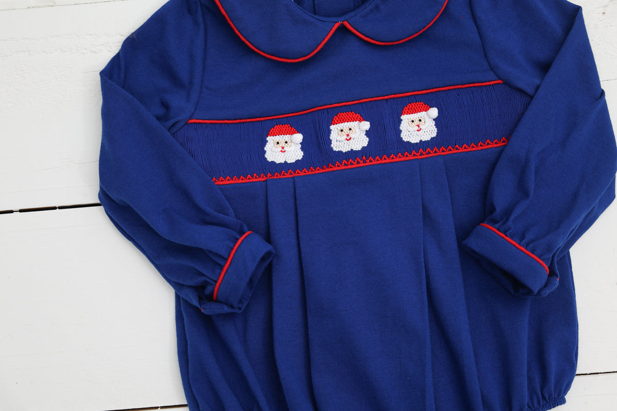 Santa Smocked Knit Boys Bubble