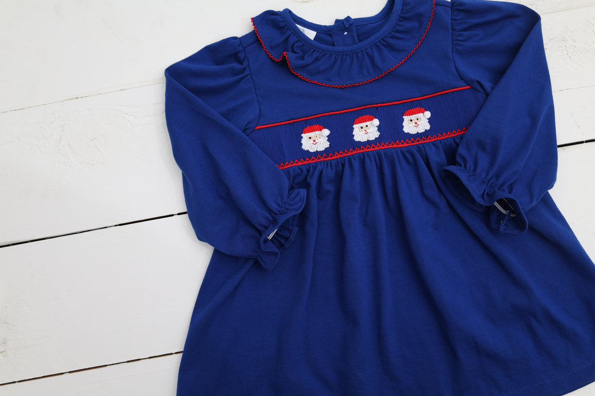 Santa Smocked Knit Girls Dress
