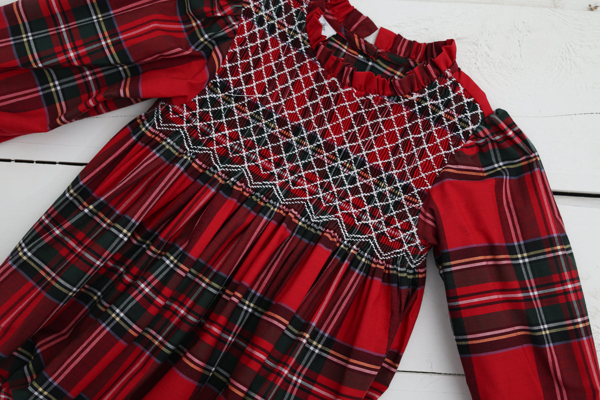Tartan Plaid Girls Smocked Bubble