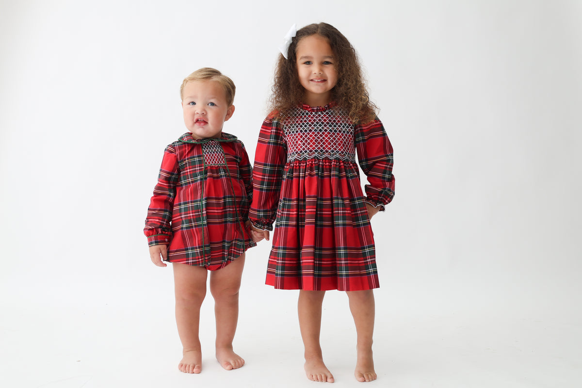 Tartan Plaid Boys Smocked Bubble