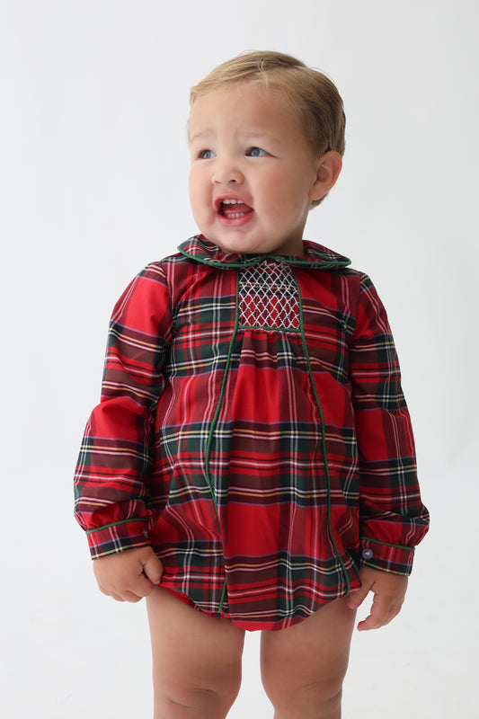Tartan Plaid Boys Smocked Bubble