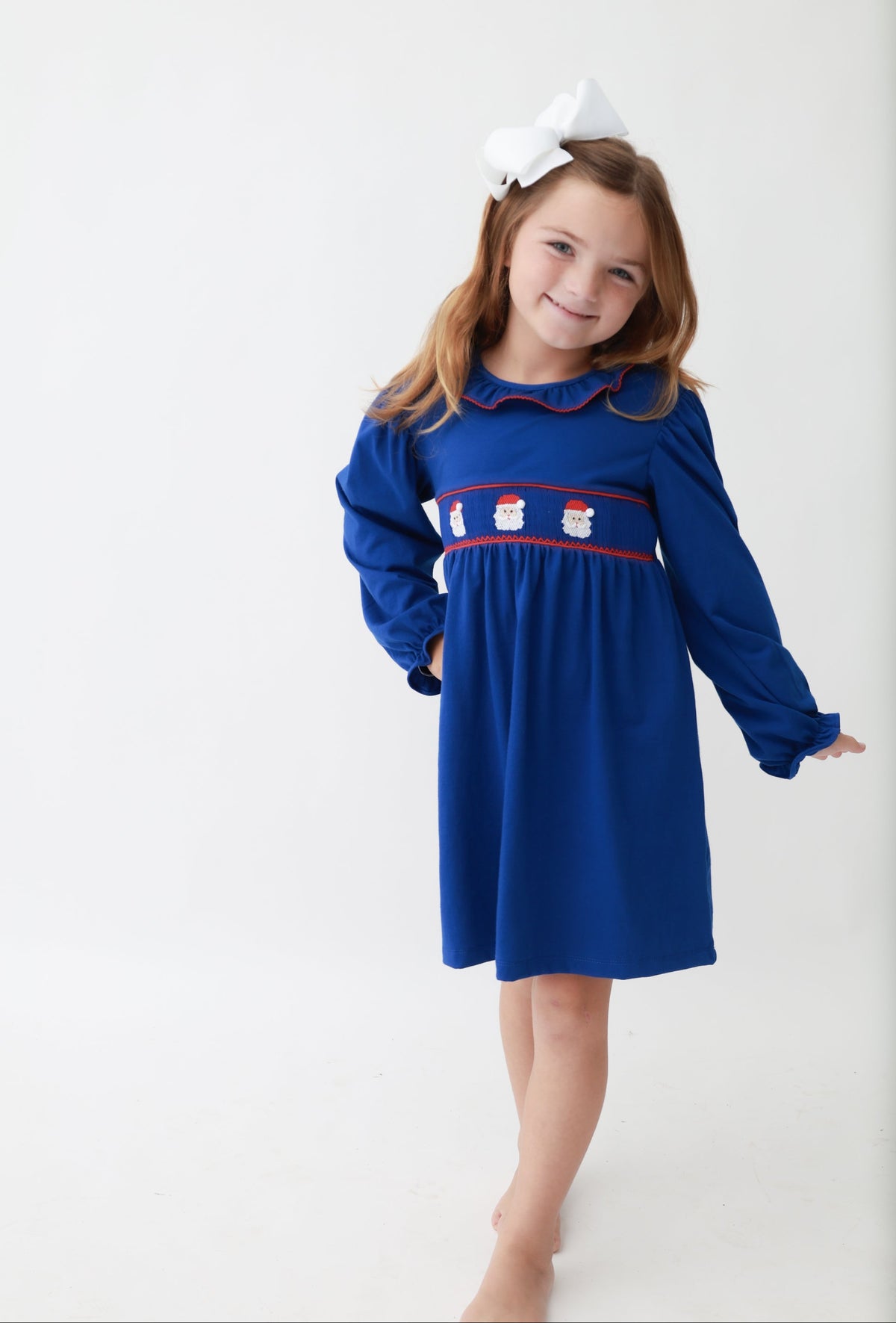 Santa Smocked Knit Girls Dress