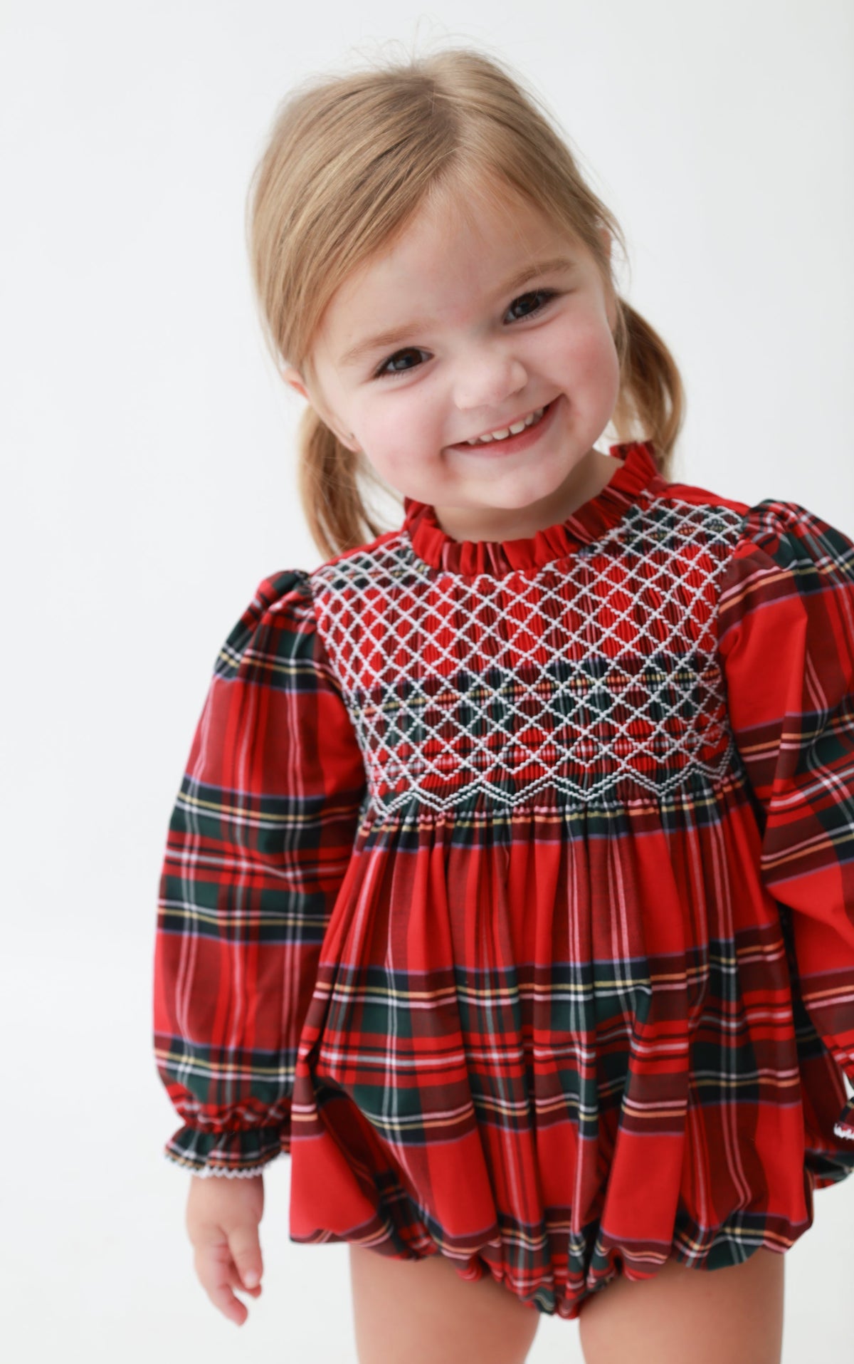 Tartan Plaid Girls Smocked Bubble